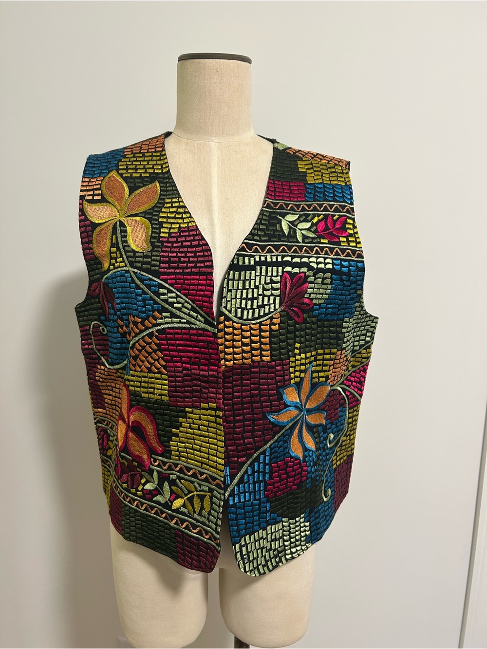 Chico's Vibrant Multicolor Embroidered Patchwork Vest
